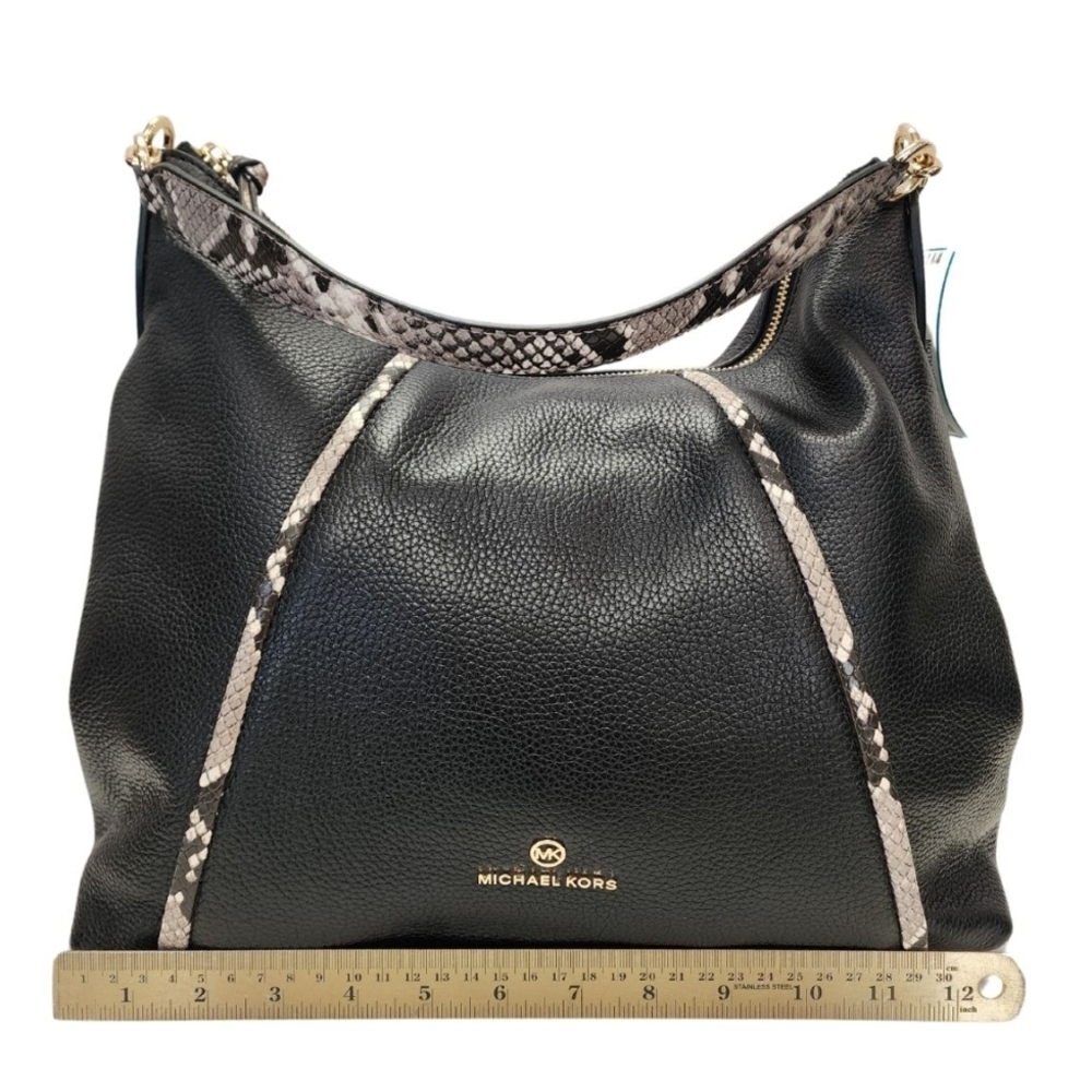 Michael Kors Black and Snake Print Hobo Bag